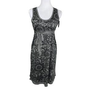 NWT Eddie Bauer Black Gray Tank Sleeveless Floral Dress with Tie Size M